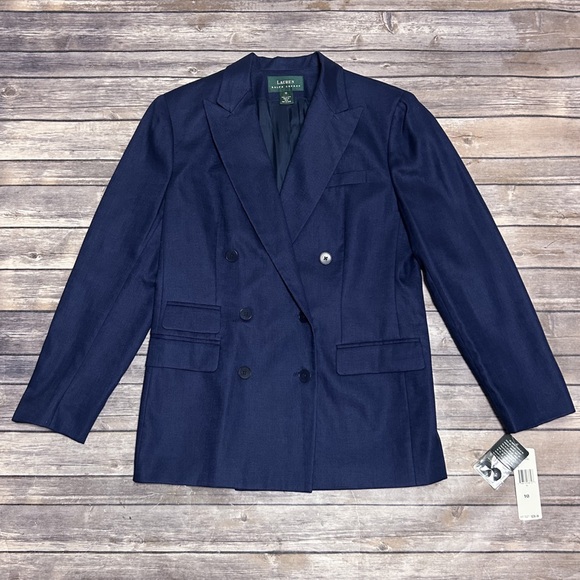 Lauren Ralph Lauren True Navy Blue Linen Double Breasted Provence Blazer 10 NWT - Picture 7 of 13
